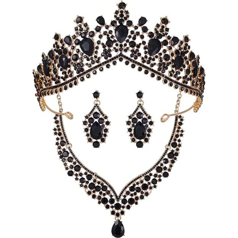 NWT Sparkling Bling Crystal Rhinestone Emerald Green Tiara Necklace Set - Picture 16 of 16